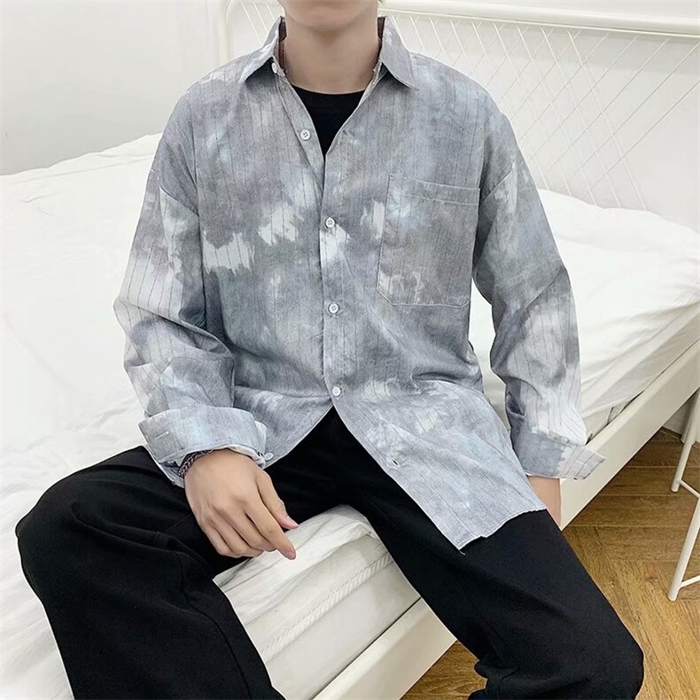 春秋衬衫男长袖扎染宽松衬衣韩版百搭设计休闲上衣W1119-P28,男装衬衫,星座512-4