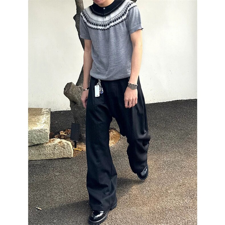 网图有货夏季费尔岛亨利领针织衫短袖T恤男女老钱风上衣A637-P45,男装针织衫/毛衣,星座1505
