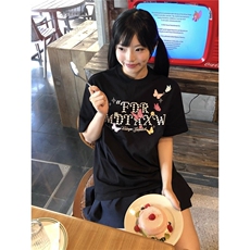 WASSUPSUN美式复古蝴蝶印花短袖t恤女夏季宽松设计感情侣男上衣，男装T恤，星座506A