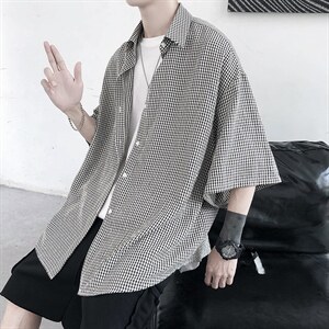 港风经典格子宽松男士衬衫A071-C03-P35，男装衬衫，电商A071