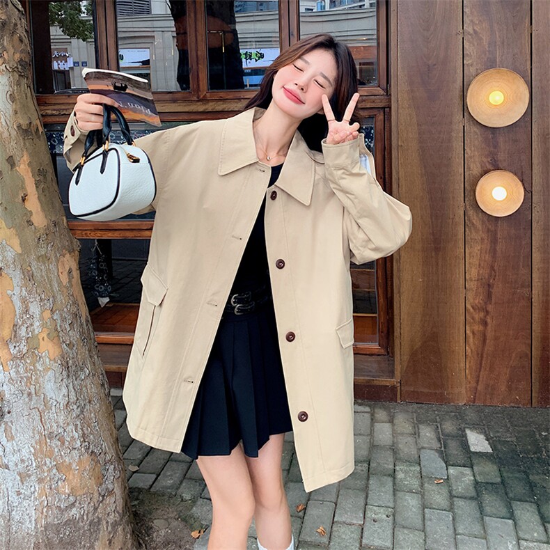 超好看卡其色韩版风衣2024春秋新款女士短款衬衫休闲显瘦百搭外套,女装风衣,浙宝281
