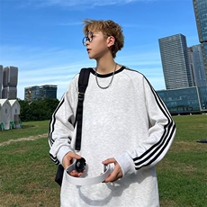 美式三条杠圆领套头卫衣男春季vibe潮牌宽松休闲纯色衣服Q00/P36，男装卫衣，星座506