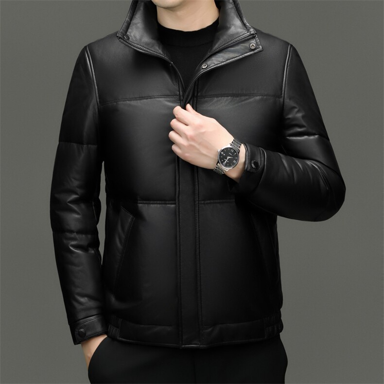 Z7001冬季海宁真皮羽绒服男白鹅绒时尚皮衣中年绵羊皮外套商务,男装皮衣,电商B360
