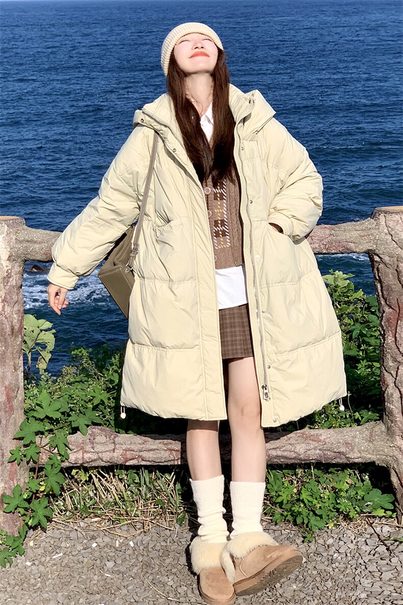 韩版学院风中长款羽绒服女2025年冬季新款加厚显瘦减龄白鸭绒外套,女装羽绒服,浙宝285（原212）