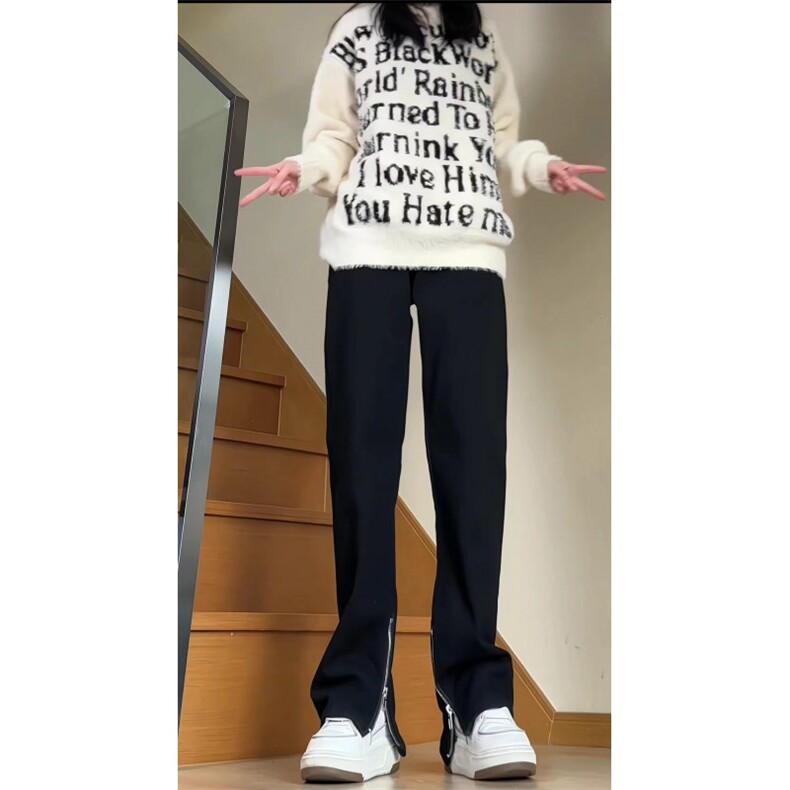 欧美江浙沪开叉拉链牛仔裤hiphop修身美式vibe裤子微喇裤GJ87P50,男装牛仔裤,电商D256-1(原A064-1)