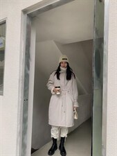 长款羊卷毛拼接羽绒外套 Size:SM，其它，里奈(1F)