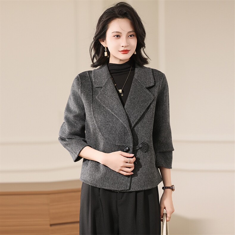 2025秋冬新款中长款小个子加厚毛呢外套赫本风双面呢大衣女，女装毛呢外套，贝源羊绒