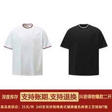 抖音得物二开240克宽松纯棉美式高街痞帅刺绣绣花工艺短袖T恤，男装T恤，电商A486