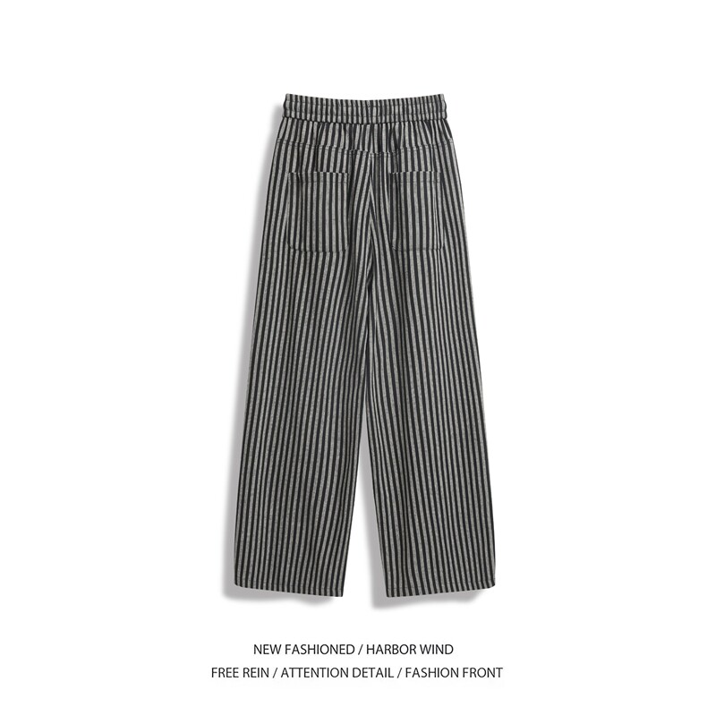 抖音品质春季新款潮流条纹宽松阔腿休闲裤B315-K25619-特p40控78,男装休闲裤,电商B315