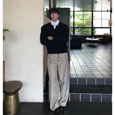 千鸟格复合打褶排扣a字阔腿西裤老钱风cleanfit通勤百搭，男装西裤，四季星座505