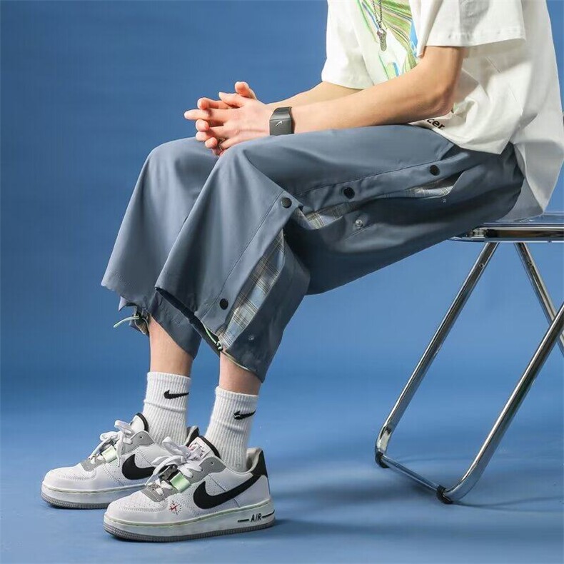网络图现货格子撞色排扣七分裤男女短裤休闲裤R4013-P40,男装牛仔裤,星座1005-4