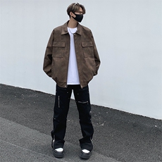 港风高街痞帅男装外套美式短款潮牌工装皮衣夹克DSA157B-J231-P90，男装夹克，电商A157B