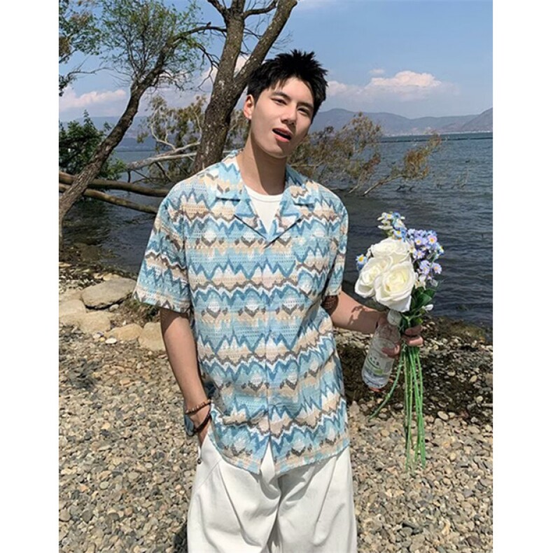 美式潮牌度假穿搭海岛衬衫短袖花衬衣宽松日系休闲上衣男CJ52,男装T恤,星座1116A（原606A-3）