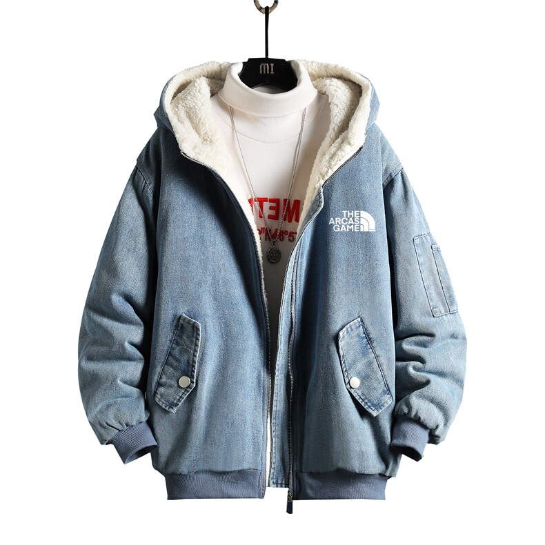 NM53232-P140牛仔外套男大码加厚加绒衣男羊羔毛服男网格,男装棉衣,电商A040A