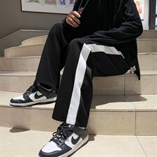 条纹运动裤情侣宽松直筒阔腿裤潮高街休闲裤韩版潮流裤子E21-p30，男装休闲裤，星座1008