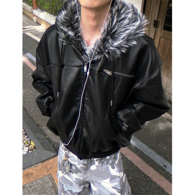 WT136-P168 新款皮毛一体连帽男士冬季毛毛外套时尚百搭派克服潮图片