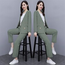2021春款舒适潮流气质纯色西装两件套修身小个子显瘦髦洋气减龄，女装套装/套裙，瑶迪依秀