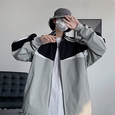 美式潮牌拼接撞色立领运动拉链外套男秋季休闲宽松百搭棒球服夹克，男装夹克，星座410-7