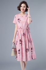 连衣裙印花潮流舒适显瘦修身收腰2021夏季短袖，女装连衣裙，小林双子