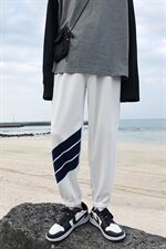 3杆运动裤男女同款学院风针织运动裤白色休闲运动卫裤潮T，男装休闲裤，电商A102B