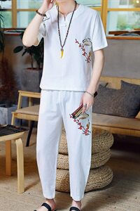 夏季纯棉套装男休闲装潮刺绣短袖t恤时尚宽松男装两件套TZ025图片