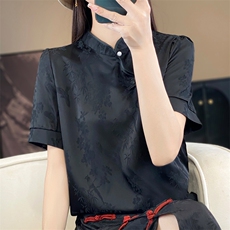 衬衫女设计感小众夏季2024年新款立领盘扣，女装衬衫，绒宛羊绒
