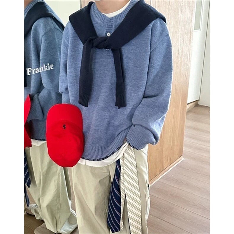 早春季新款撞色披肩假两件针织衫毛衣穿搭男装减龄上衣MD678,男装针织衫/毛衣,星座1116A（原606A-3）