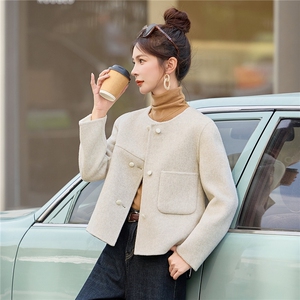 羊毛双面毛呢外套小个子短款女2025年冬季新款洋气百搭羊毛大衣图片