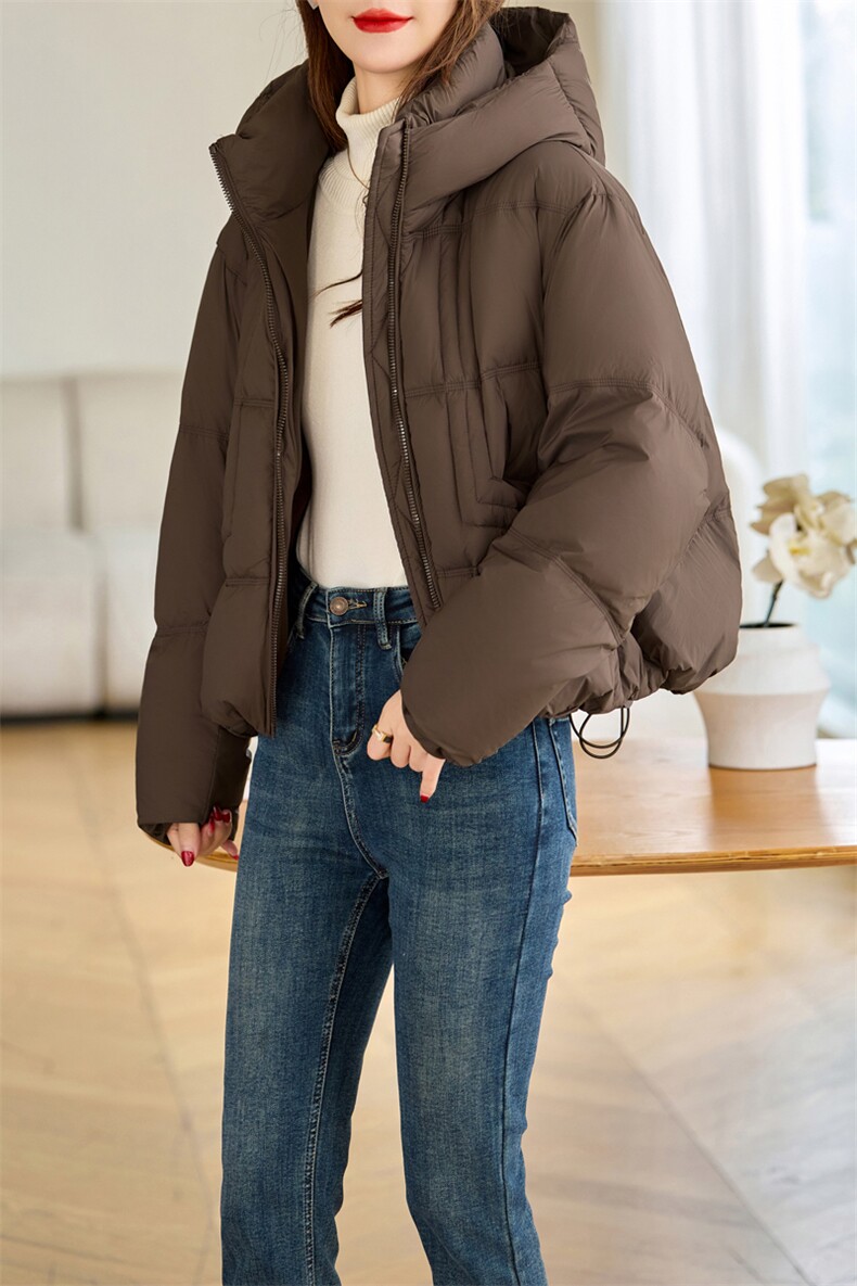 泡芙感宽松短款羽绒服女2024冬新款休闲连帽加厚保暖90白鸭绒外套,女装羽绒服,余墨