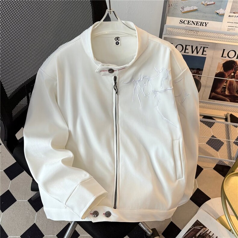 短款荆棘刺绣夹克休闲街头痞帅高级感机车棒球服外套男W6678-P78,男装夹克,星座412-3