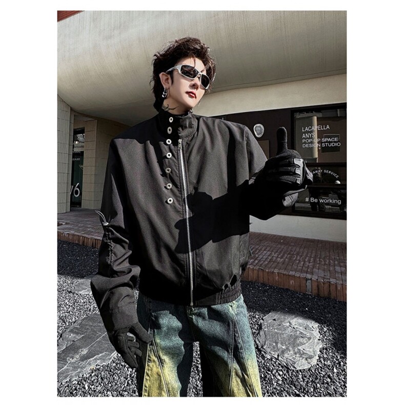 春季小众纽扣设计立领飞行员夹克短款美式外套-JK04-网图,男装夹克,星座1002-2