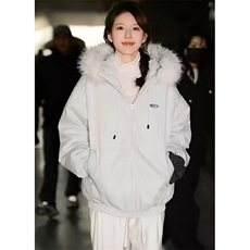 绒毛领连帽夹克冲锋衣女秋冬派克服宽松减龄外套棉服MA506，男装夹克，星座1116A（原606A-3）