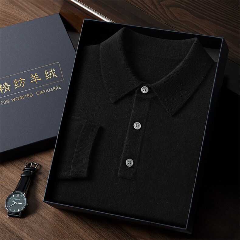 新款纯色针织Polo领时尚百搭,男装针织衫/毛衣,曼云男装羊绒
