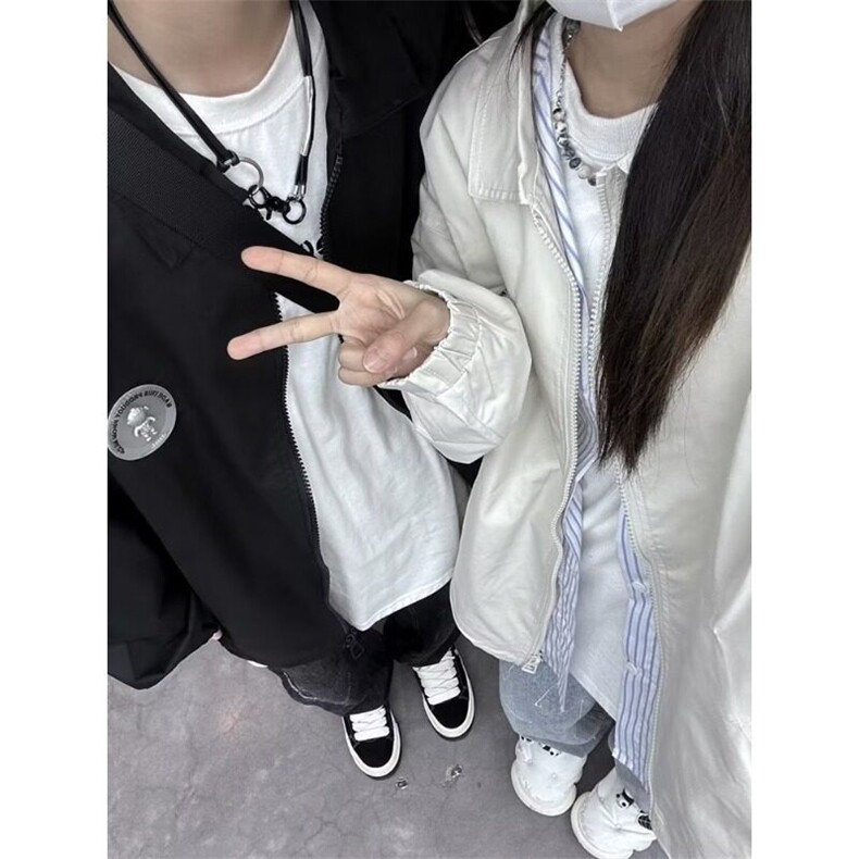 美式复古廓形短款立领加厚飞行员棒球服外套夹克春秋情侣款图片