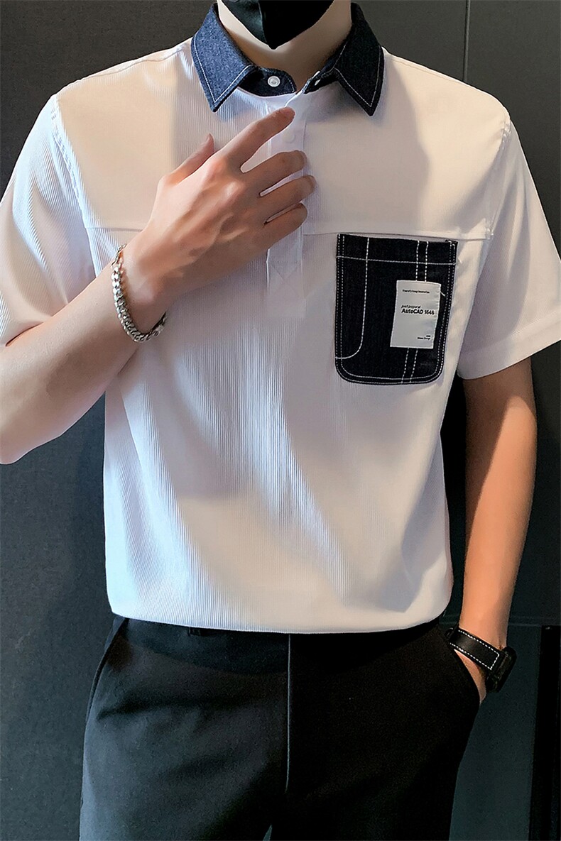 2025新款夏季Polo衫T恤男短袖潮牌拼接半袖体恤A313-1-W401-P55,男装T恤,电商A313-1
