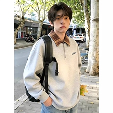 网图现货足半拉链衬衫领假两件polo衫卫衣男长袖T恤W19特P42，男装T恤，星座205-3