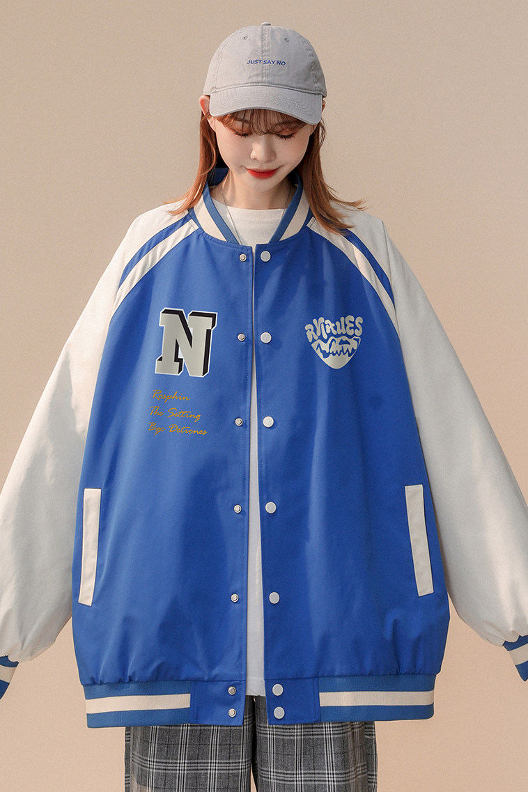 中性风秋季港风潮牌拼色休闲宽松棒球服复古夹克外套JK871P65控88,男装夹克,A247A