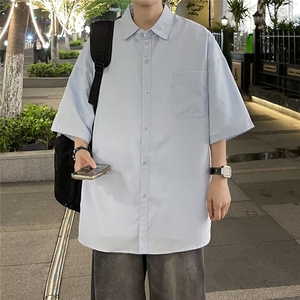 夏季潮男短袖衬衫日韩系宽松百搭衬衣上衣图片