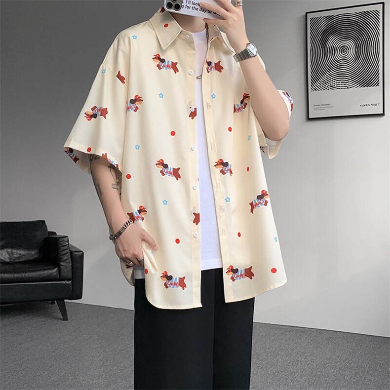 8XL-M腊肠狗花衬衫男短袖夏季冰丝薄款花衬衣寸衫外套DC28003P38,男装T恤,电商B312