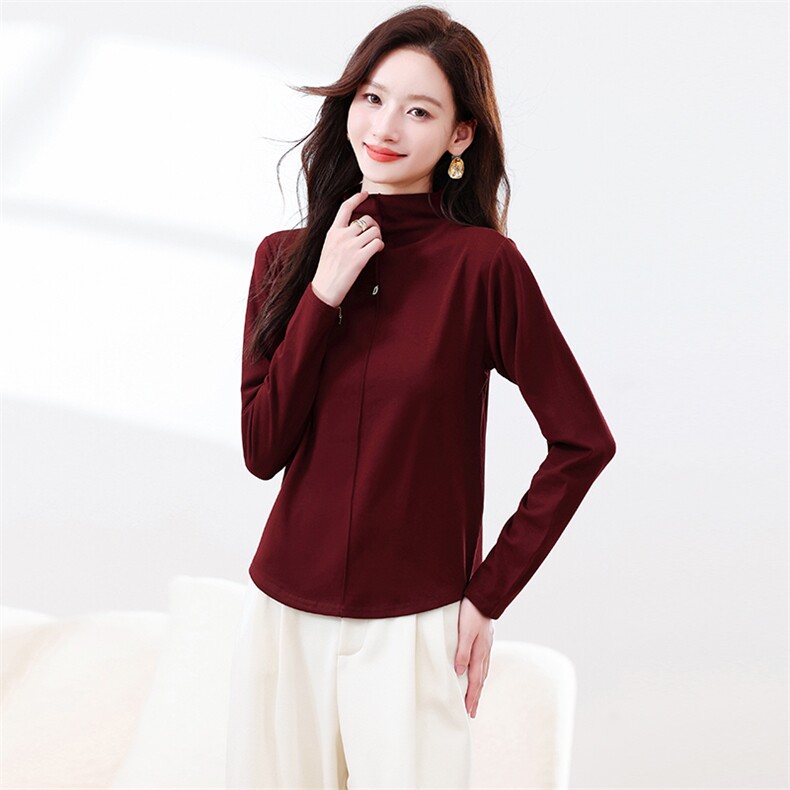 现货高领长袖T恤女2025秋冬新款修身显瘦百搭内搭打底衫上衣，女装卫衣/绒衫，浙宝281