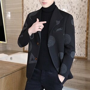 2021新款男士潮流时尚毛呢夹克呢子短款修身外套西服领N26图片