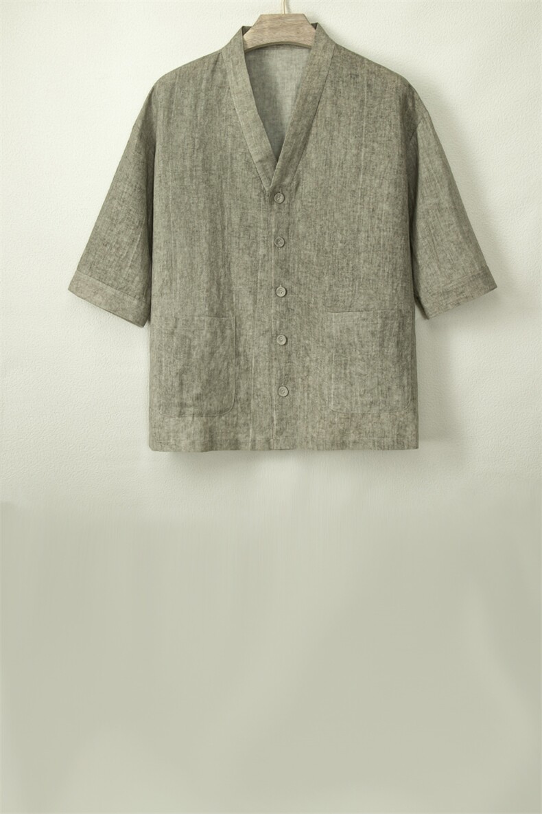 夏装新款风棉麻男士短袖汉服领短袖衬衫外套C005P85,男装T恤,钱塘802