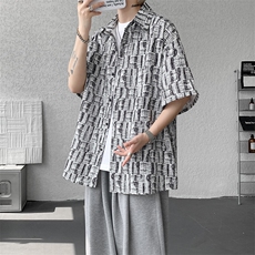 8XL-M花衬衫男款短袖夏季冰丝薄款花衬衣大码寸衫外套DC28013P38，男装衬衫，电商B312