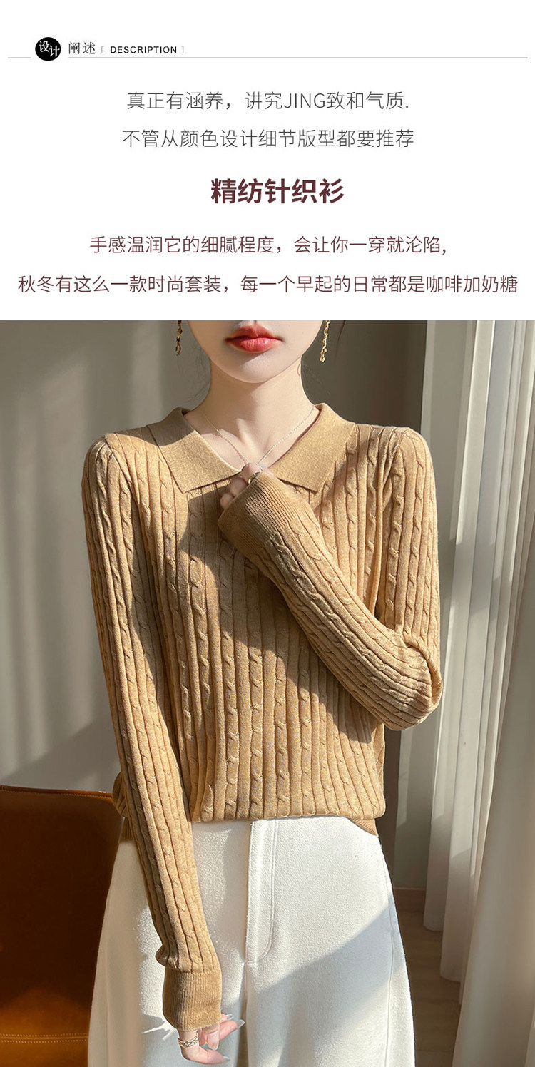2025年秋季新款百搭翻领长袖套衫,针织衫/毛衣,百色羊绒