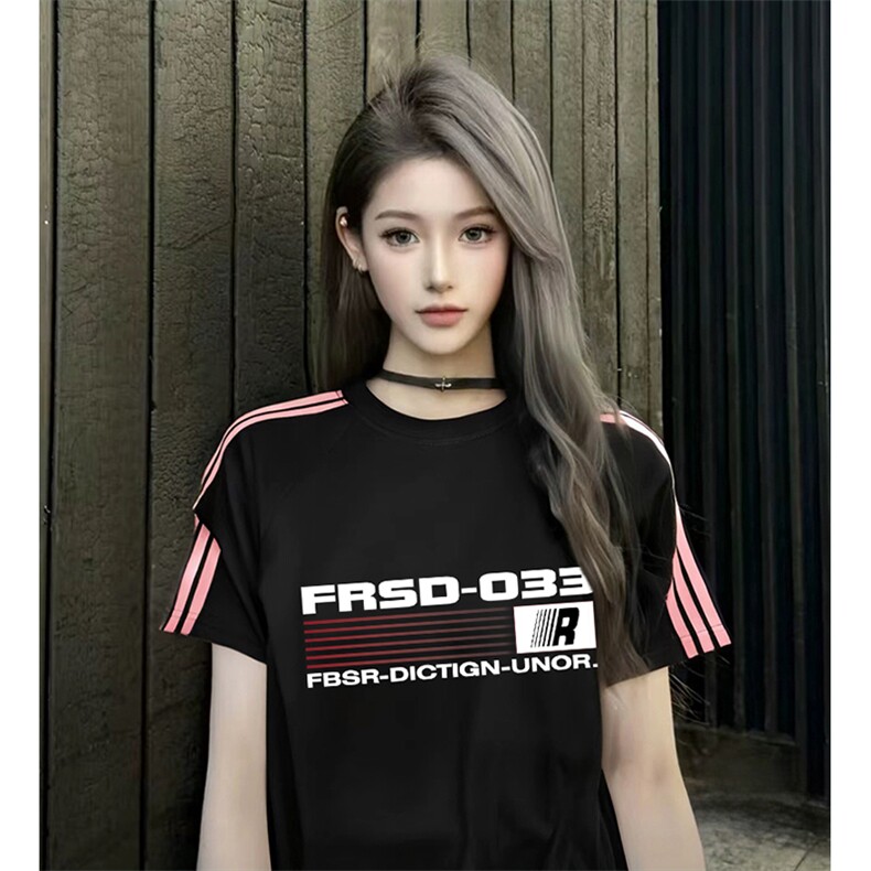 抖音得物品质二开240克宽松纯棉美式潮牌印花三条杠中性风短袖T恤,男装T恤,电商A486-1