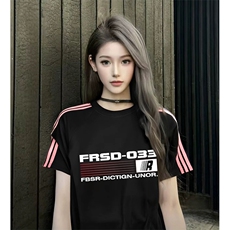 抖音得物品质二开240克宽松纯棉美式潮牌印花三条杠中性风短袖T恤，男装T恤，电商A486-1