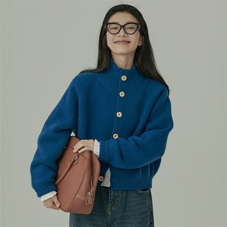 时尚百搭法式高领加厚羊毛开衫羊毛显瘦保暖外套,女装羊毛衫,旭驰羊绒