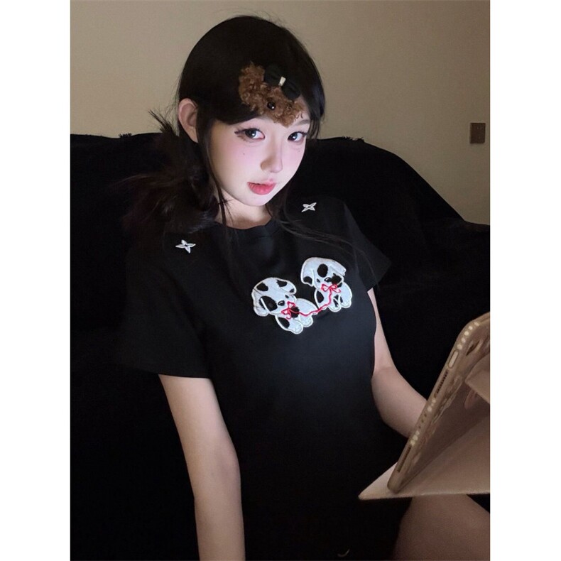 H0876-P35毛巾绣+刺绣正肩修身显身材百搭短袖T恤,女装T恤,星座617A-2