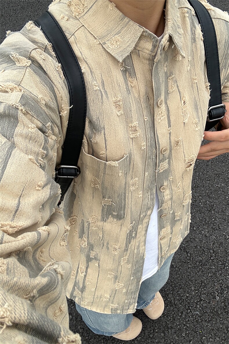 新款现货牛仔长袖条纹衬衫100棉成衣水洗上衣CS325-P45,男装衬衫,星座301C-5