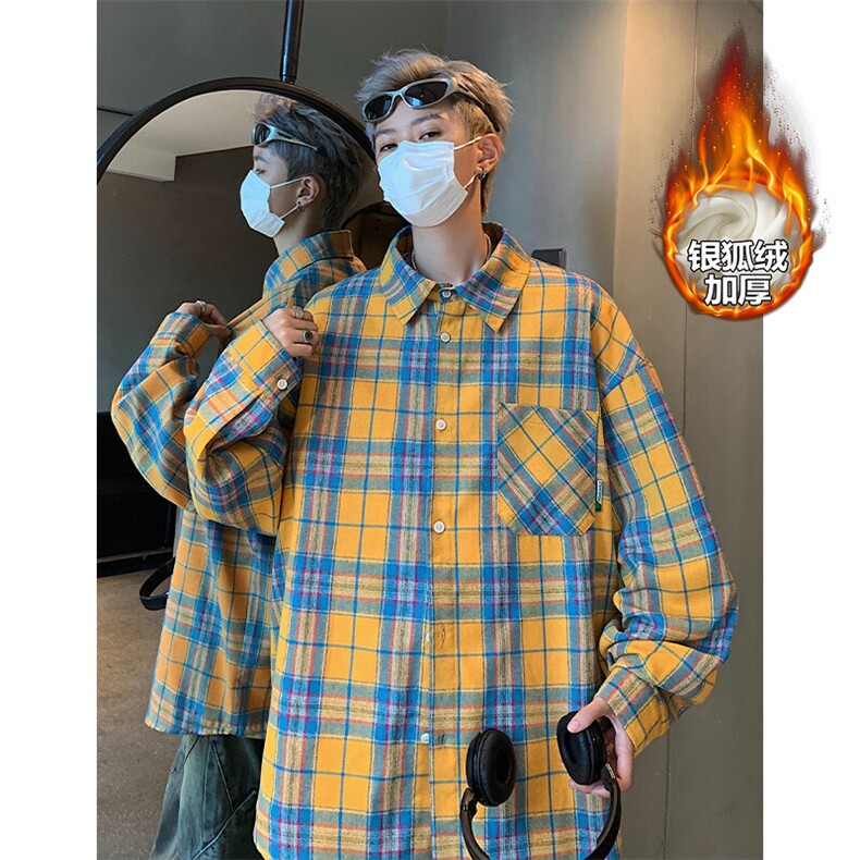 薄款改加绒特批P40无差价冬美式银狐绒格子衬衣外套男C2501J加绒图片